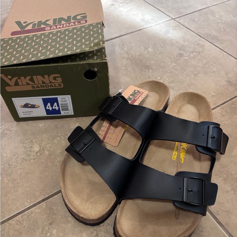 Viking Sandals Men's Black Double-Buckle Slide Sandals